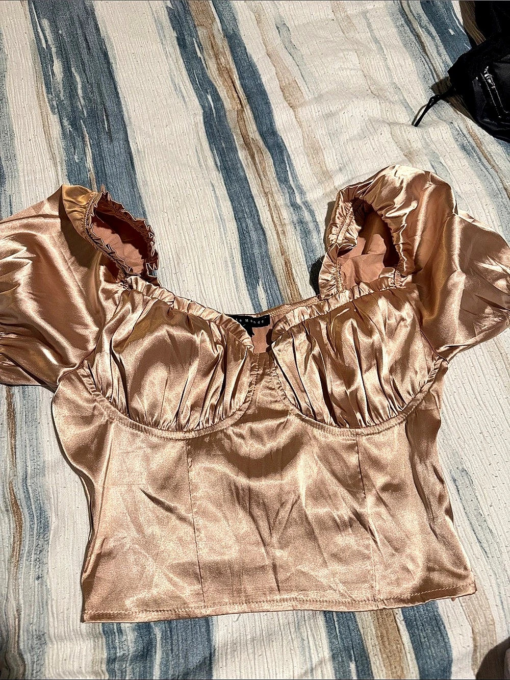 Pink Satin Puff Sleeve Crop Top